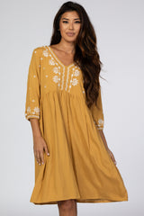 Yellow Embroidered Front Babydoll Dress