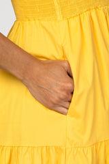 Yellow Smocked Tie Strap Midi Dress