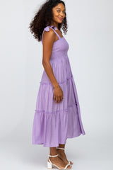 Lavender Shoulder Tie Tiered Midi Dress