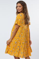 Yellow Tiered Floral Maternity Dress