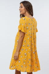 Yellow Tiered Floral Maternity Dress