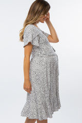 White Polka Dot Ruffle Maternity Dress