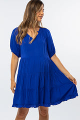 Royal Blue Tiered Split Neck Maternity Dress