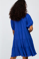 Royal Blue Tiered Split Neck Dress