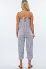 Grey Printed Cropped Tie Back Maternity Jumpsuit