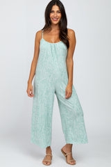 Mint Green Printed Cropped Tie Back Jumpsuit