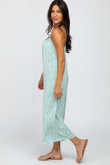 Mint Green Printed Cropped Tie Back Jumpsuit