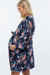 Navy Rose Floral Print Delivery/Nursing Maternity Robe