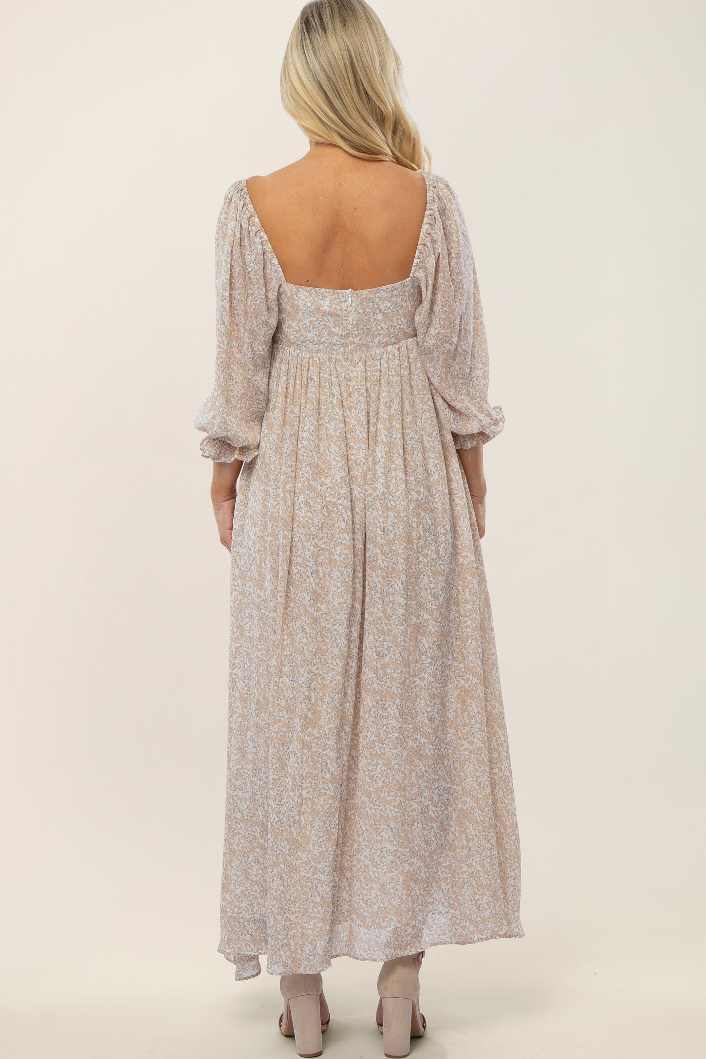 beige chiffon maxi dress Women's Beige Chiffon V Neck Maxi Dress