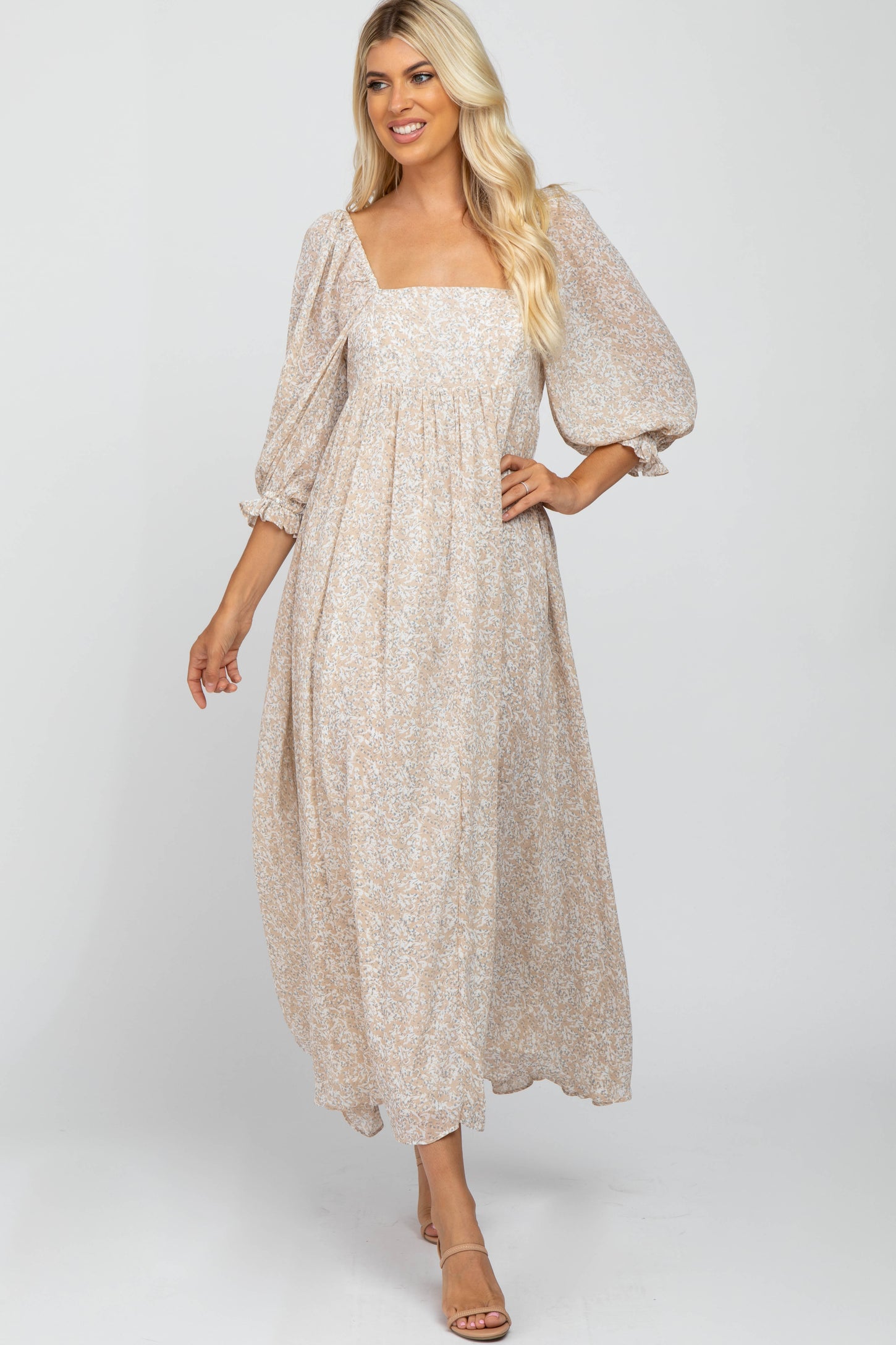 Beige Chiffon Printed Square Neck Empire Maternity Maxi Dress PinkBlush Beige Chiffon Printed Square Neck Empire Maternity Maxi Dress PinkBlush
