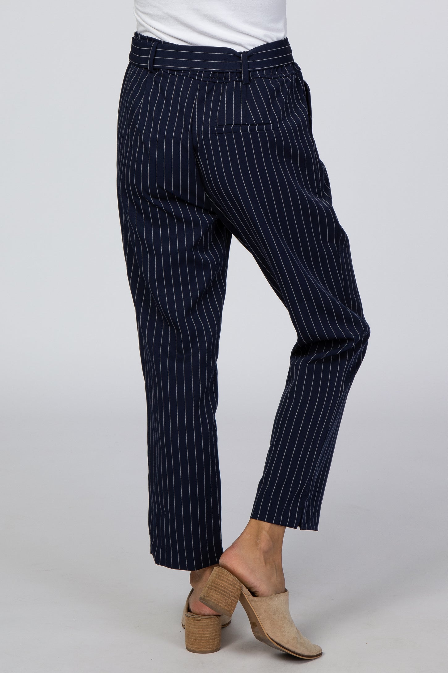 Navy Blue Pinstripe Front Tie Pants