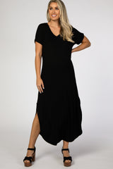Black Curved Hem Maternity Maxi Dress