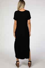 Black Curved Hem Maternity Maxi Dress