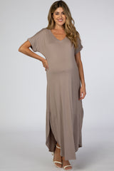 Mocha Curved Hem Maternity Maxi Dress