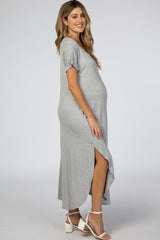 Heather Grey Curved Hem Maternity Maxi Dress