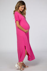 Fuchsia Curved Hem Maternity Maxi Dress