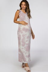 Lavender Tie Dye Ruffle Maternity Midi Dress