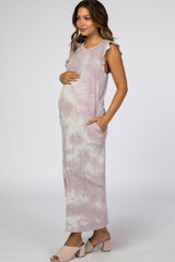 Lavender Tie Dye Ruffle Maternity Midi Dress