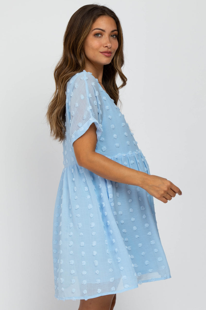 Light Blue V-Neck Swiss Dot Maternity Dress– PinkBlush