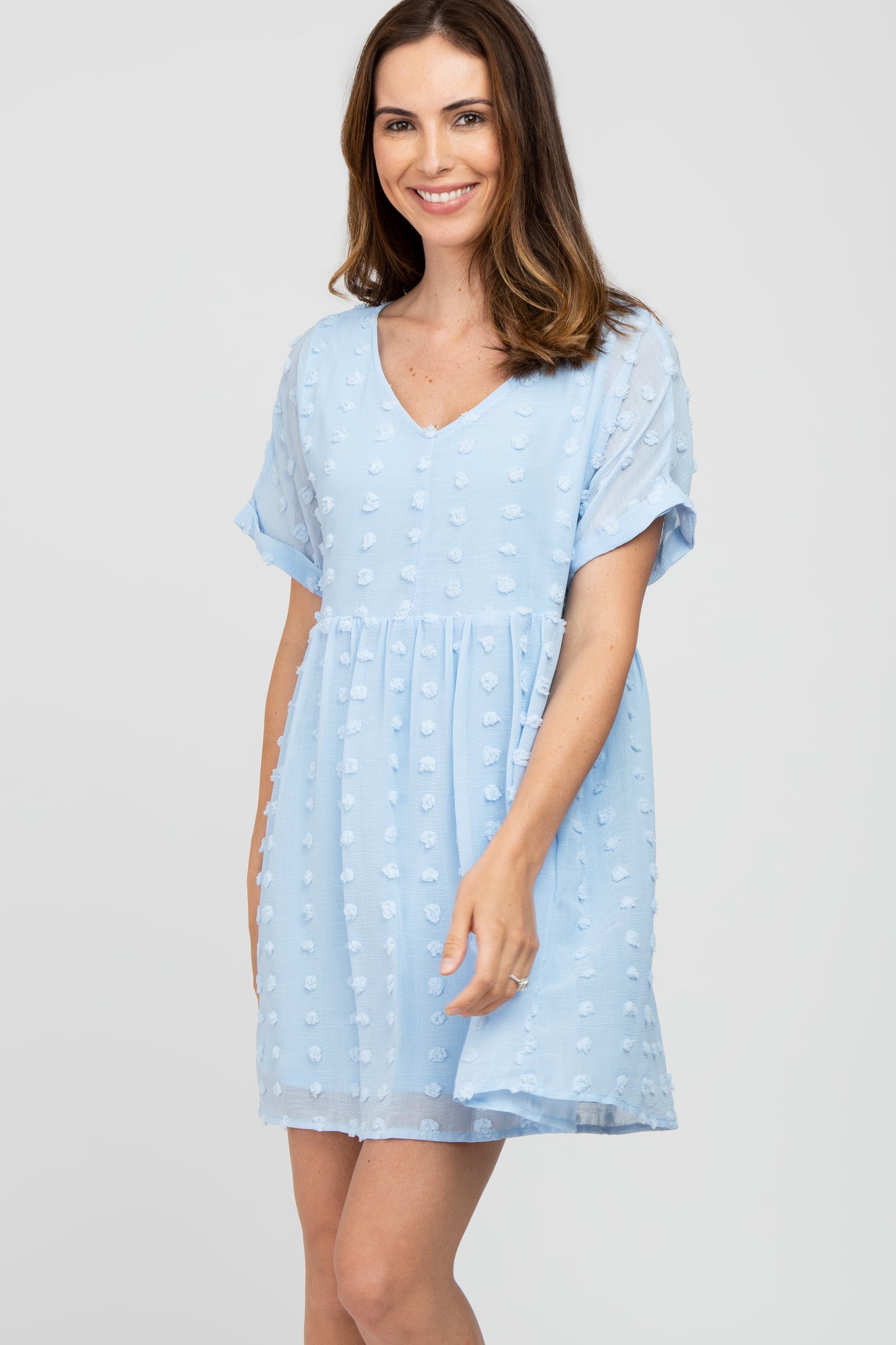 Light Blue V-Neck Swiss Dot Dress Light Blue V-Neck Swiss Dot Dress