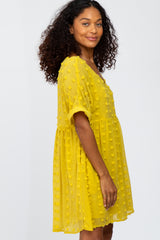 Yellow V-Neck Swiss Dot Dress