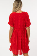 Red V-Neck Swiss Dot Maternity Dress