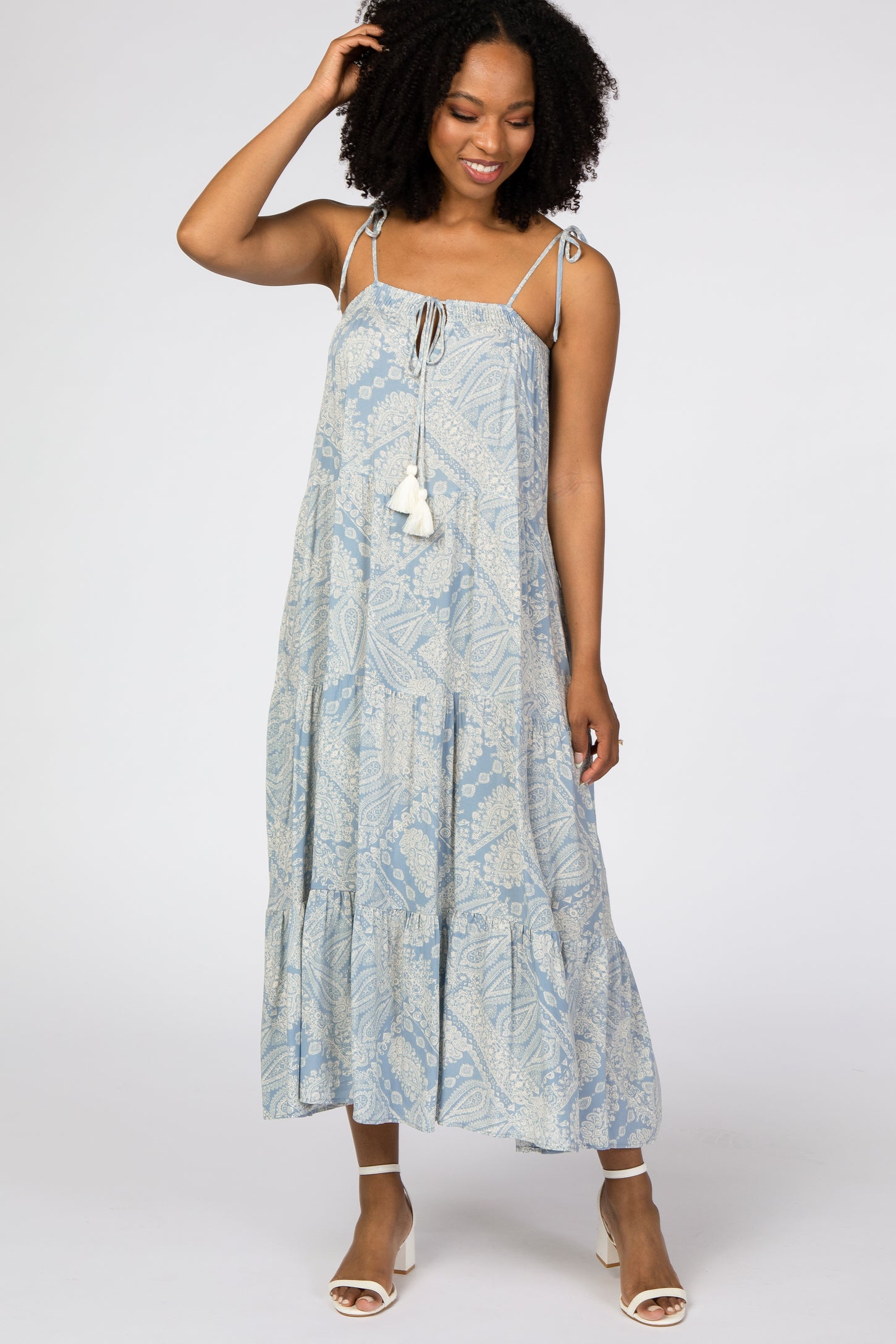 Blue Paisley Tiered Midi Dress– PinkBlush