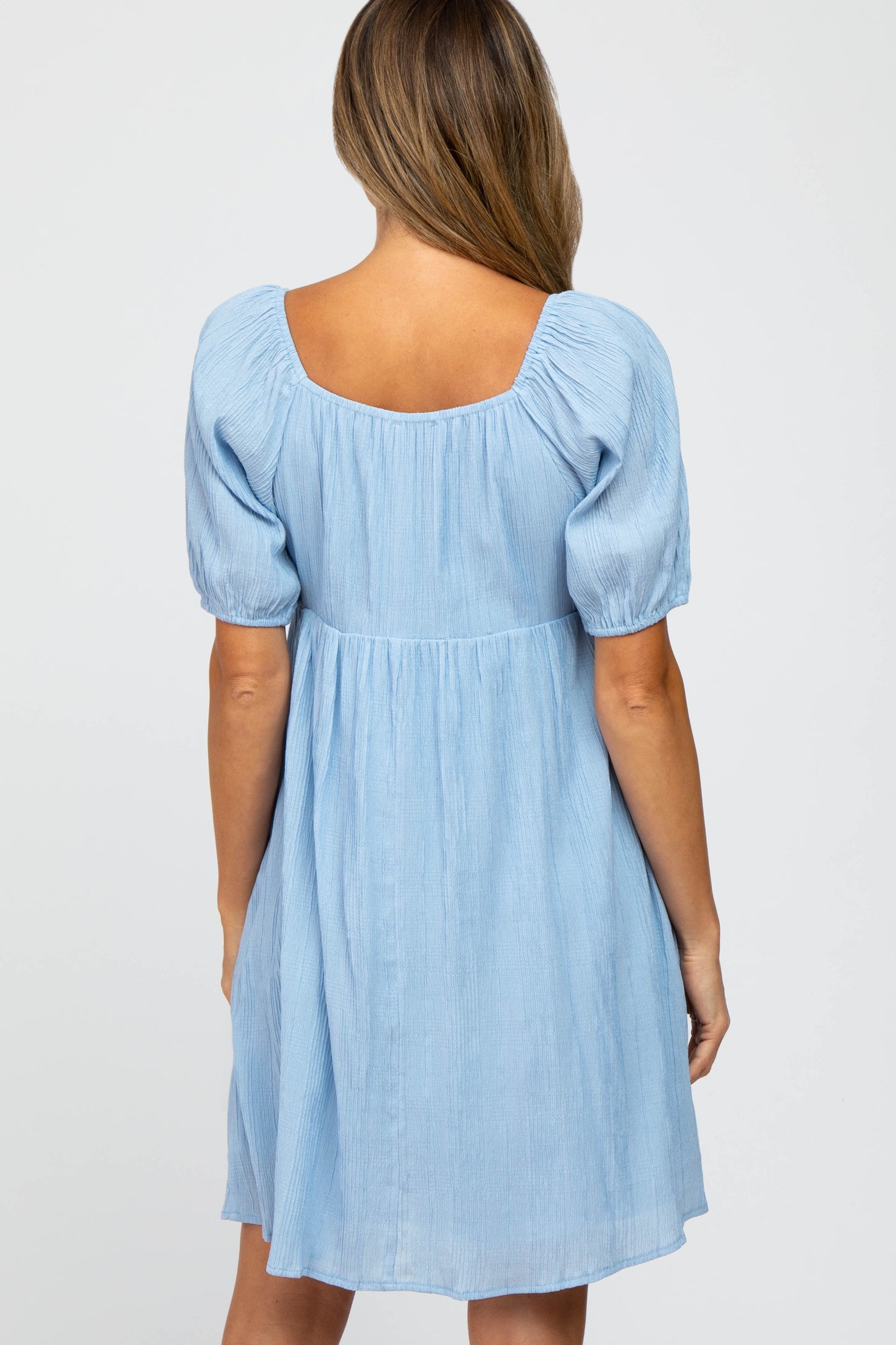 Light Blue Puff Sleeve Textured Dress – PinkBlush