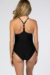 Black Ruched Side O-Ring Back Maternity One Piece Swimsuit