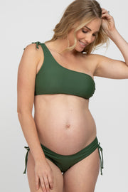 Olive Off Shoulder Tie Detail Maternity Bikini Set