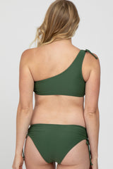 Olive Off Shoulder Tie Detail Maternity Bikini Set