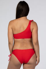 Red Off Shoulder Tie Detail Maternity Bikini Set