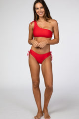 Red Off Shoulder Tie Detail Maternity Bikini Set