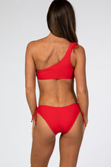 Red Off Shoulder Tie Detail Bikini Set