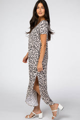 Taupe Leopard Print Curved Hem Maxi Dress