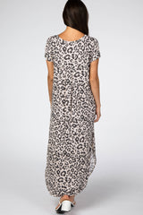 Taupe Leopard Print Curved Hem Maxi Dress