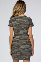 Olive Camo Wrap Maternity T-Shirt Dress