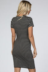 Black Striped Wrap T-Shirt Dress