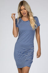 Blue Striped Wrap T-Shirt Dress
