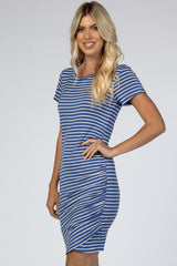 Blue Striped Wrap T-Shirt Dress