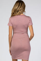 Mauve Striped Wrap Maternity T-Shirt Dress