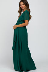 Forest Green Chiffon Short Sleeve Maternity Maxi Dress