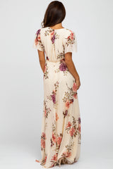 Ivory Floral Wrap Maxi Dress
