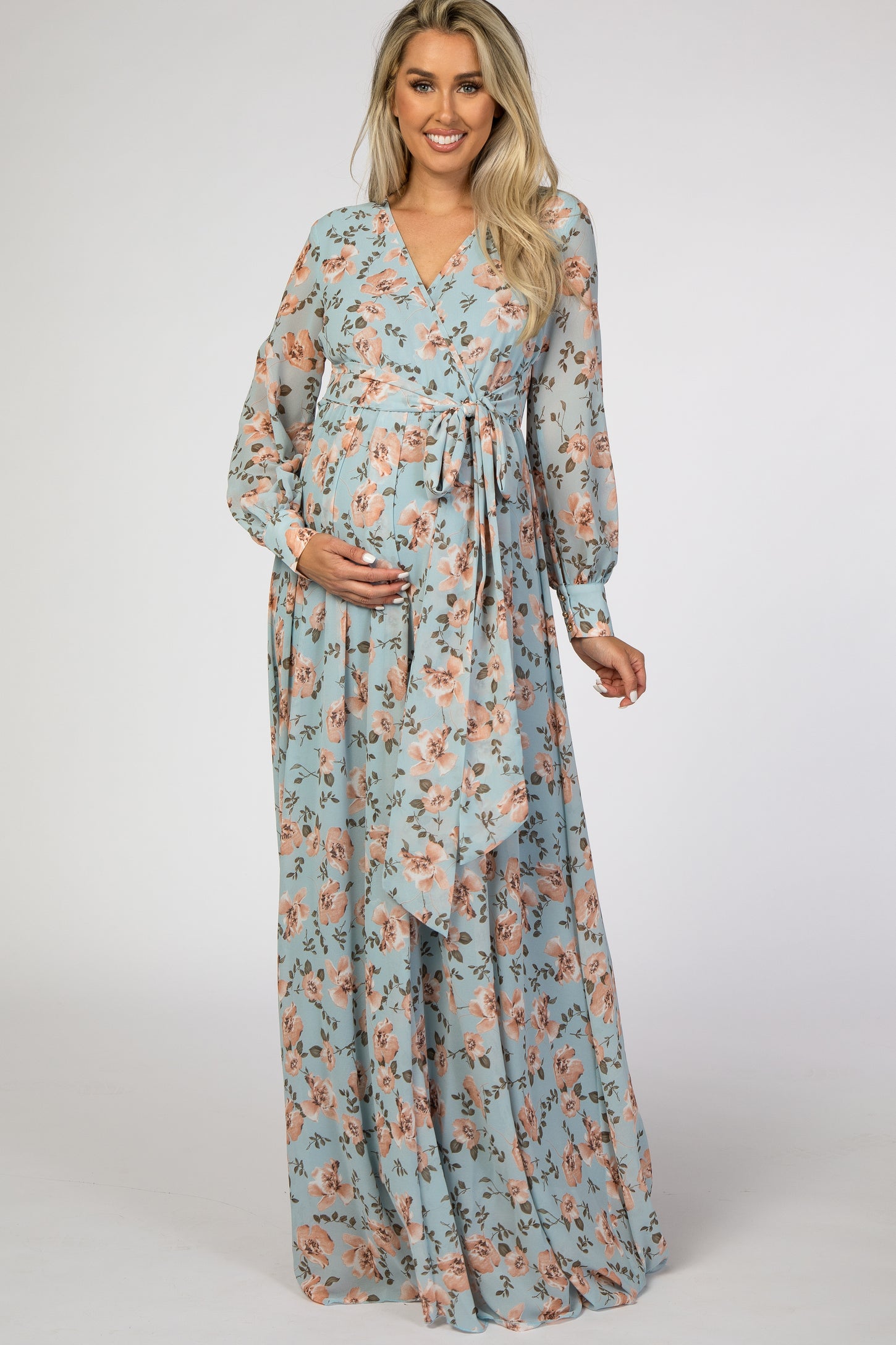 Blue Floral Chiffon Maternity Maxi Dress– PinkBlush