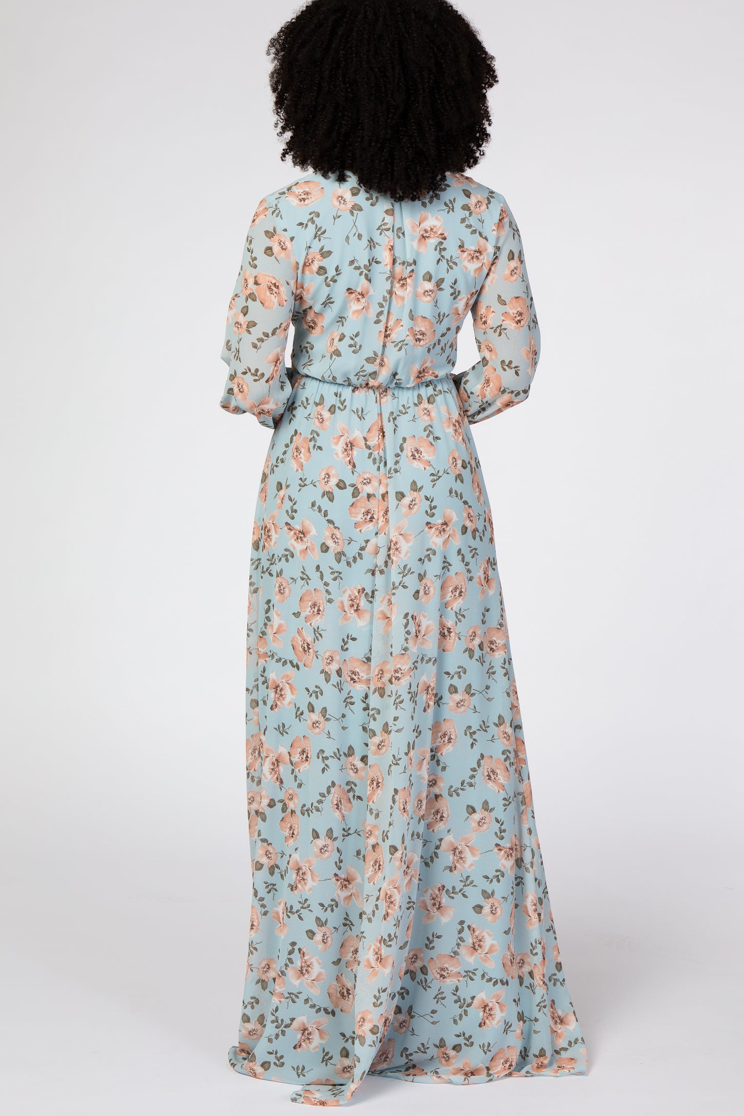 Blue Floral Chiffon Maxi Dress