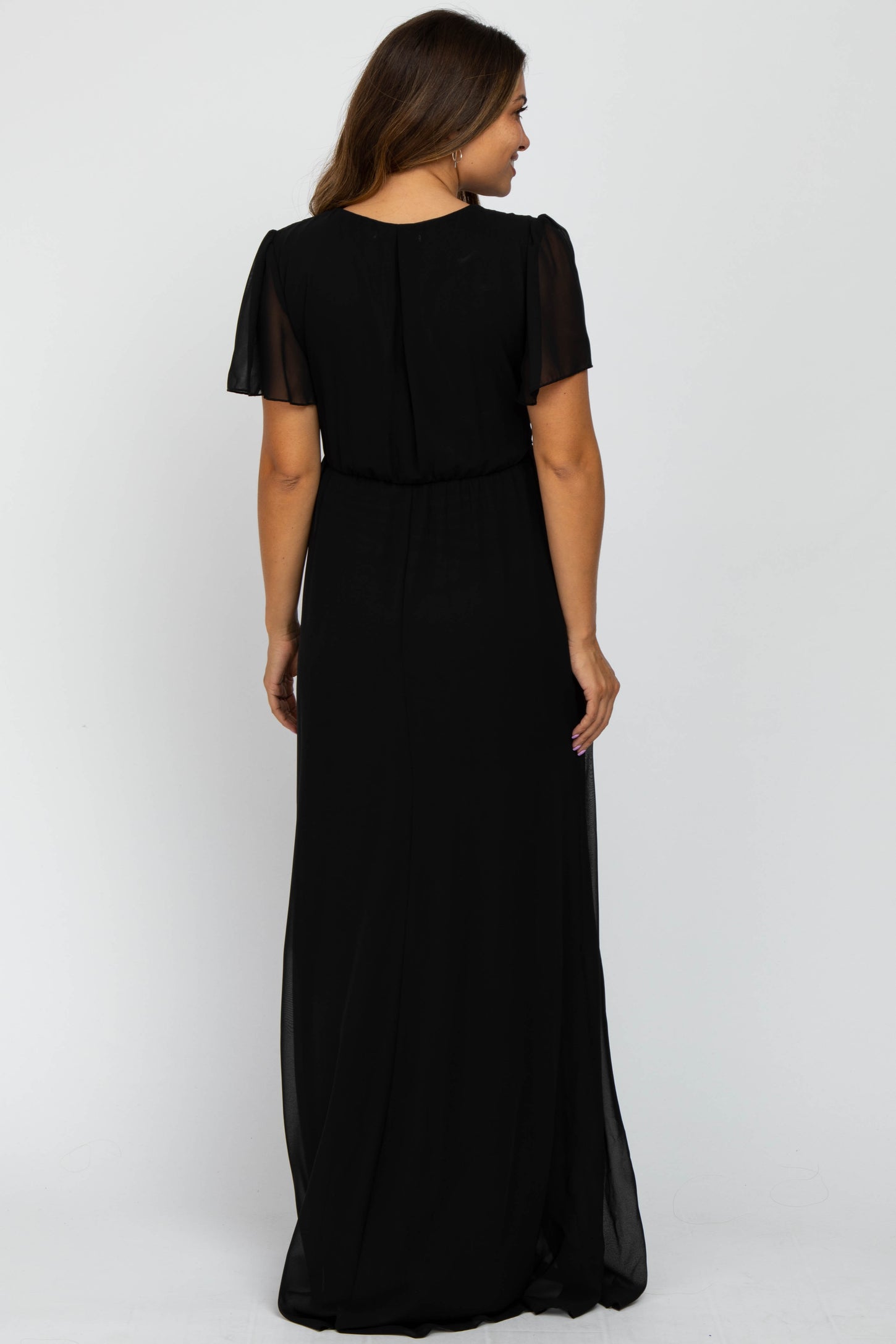 Black Chiffon Short Sleeve Maternity Maxi Dress– PinkBlush