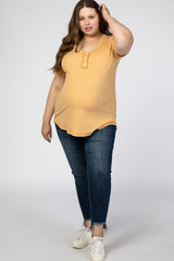 Yellow Button Front Maternity Plus T Shirt