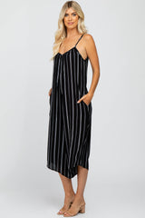 Black Striped Crop Jumpsuit