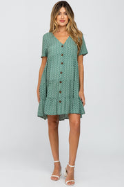Green Leaf Print Button Front Maternity Dress