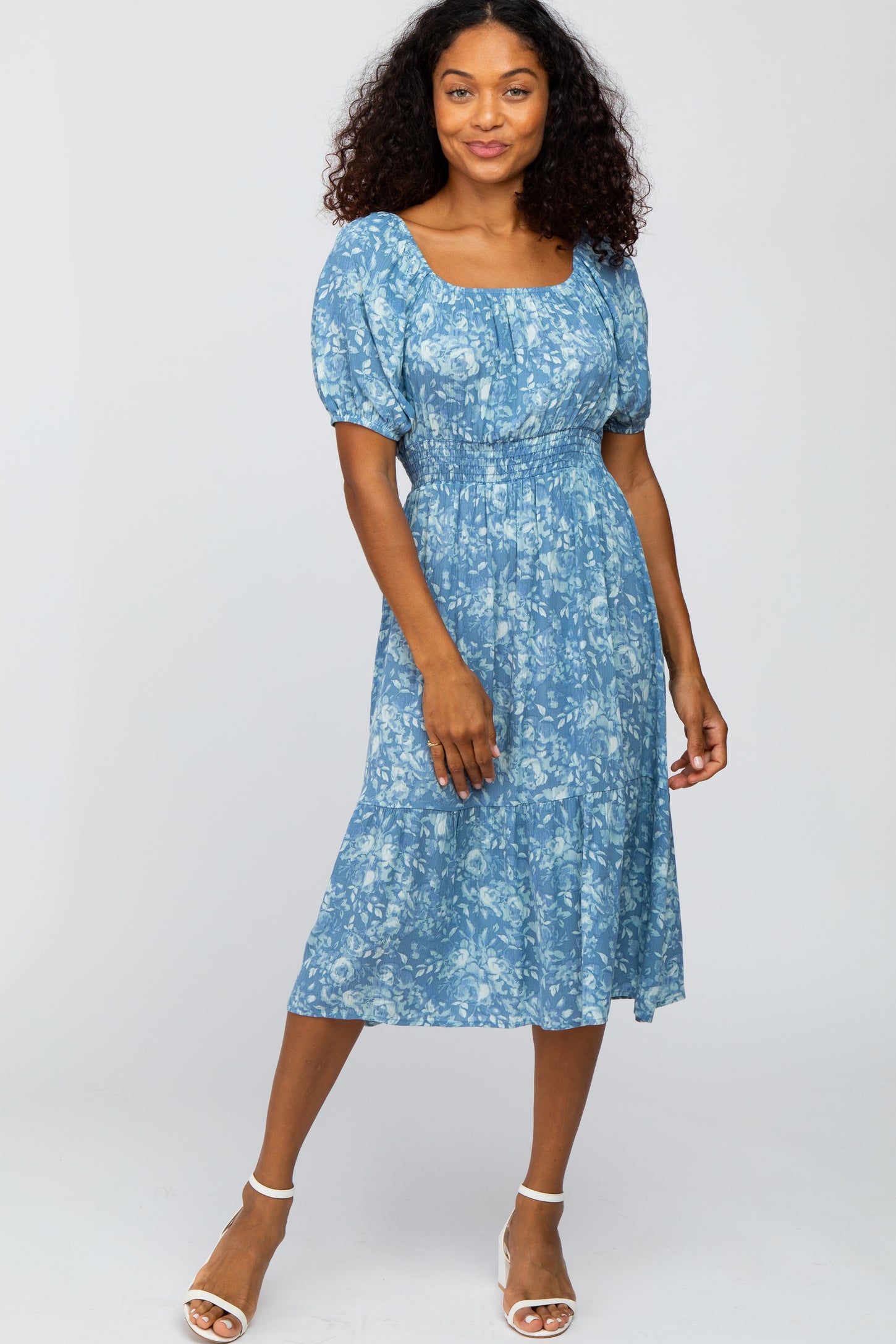 bubble sleeve midi dress The Olive Bubble Sleeve Midi Dress large / DodgerBlue
